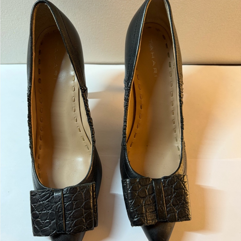 Tahari Black Heels with Textured Bow